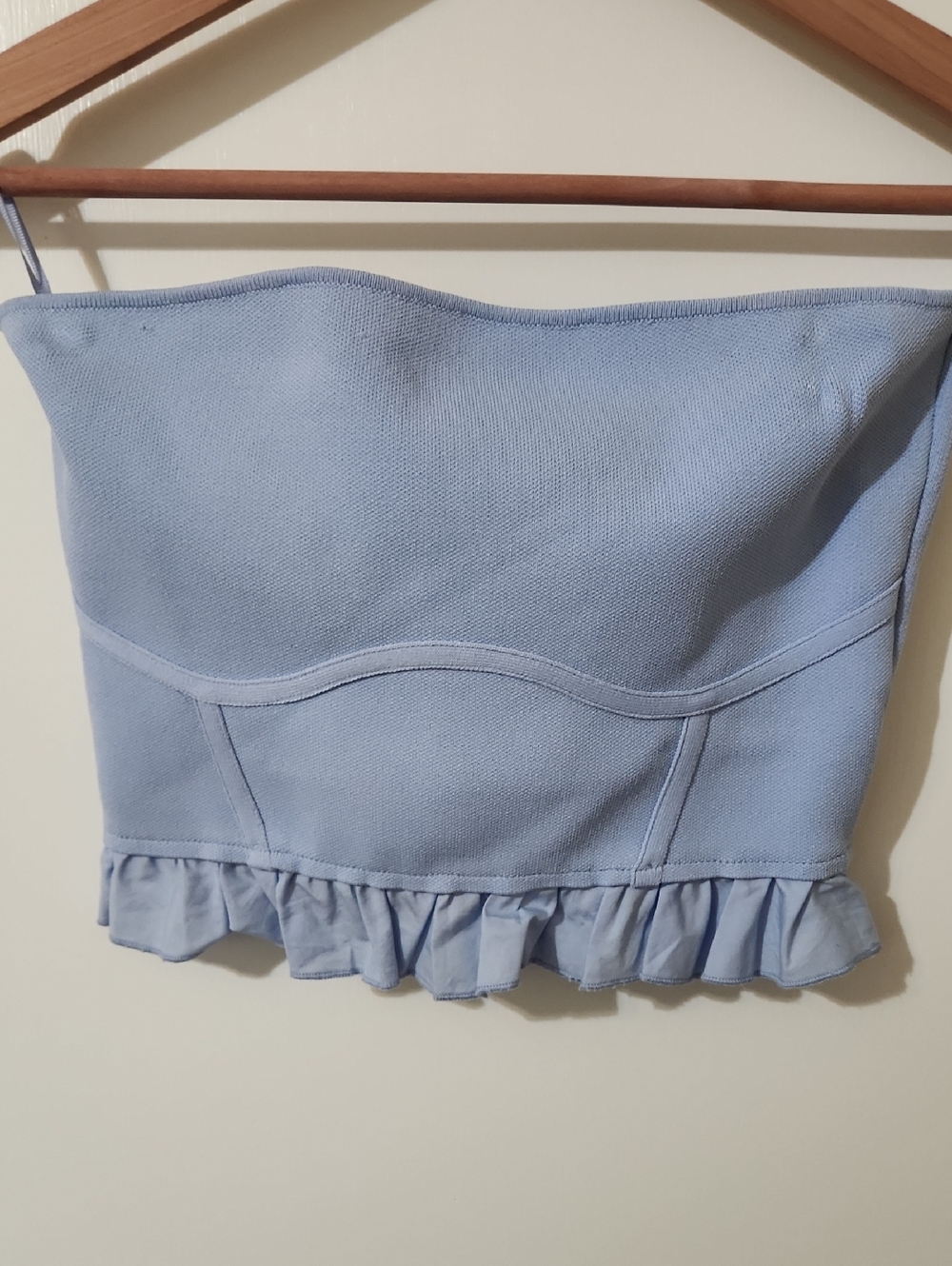 ZARA Powder Blue Strapless Knit Crop Top